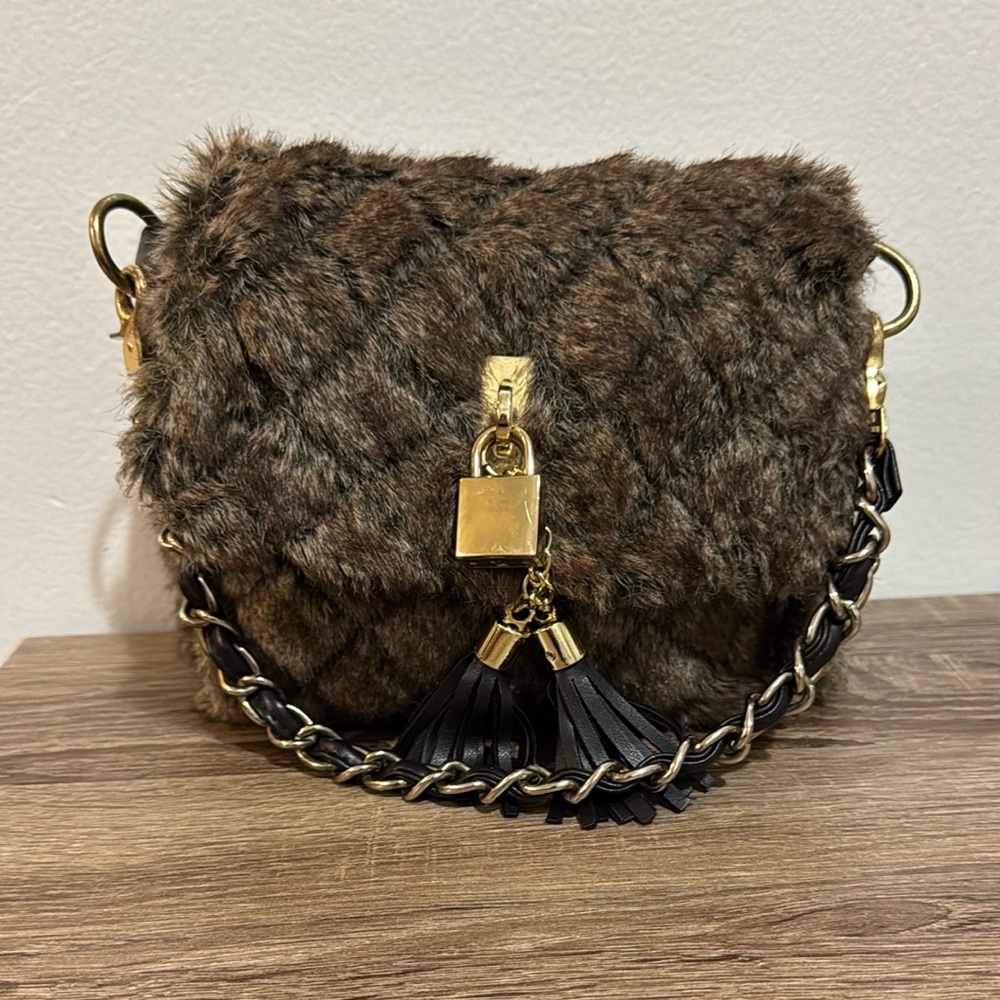 BUENO COLLECTION BROWN FAUX FUR HAND BAG PURSE